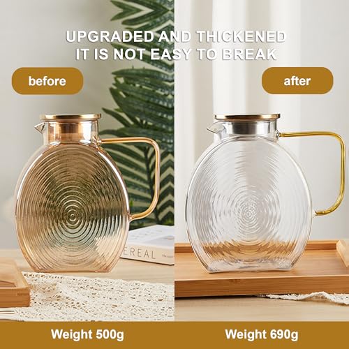 Image of Upgraded Thickened Version 77oz Large Glass Water Pitcher with Gold Lid for Fridge Wide Handle Coffee Carafe for Party Water Jug Lemonade Iced Tea Jug Juice Sun Tea Jar for Drinks(Clear)