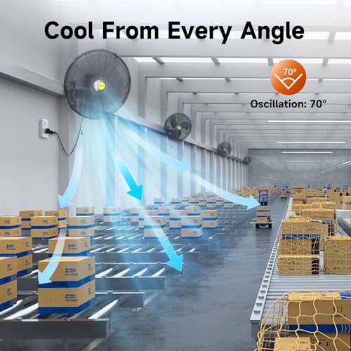 VAGKRI Wall Mount Fan, 20 Inch High Velocity Metal Oscillating Fan, 3 Speeds, 5300CFM Industrial Wall Fan for Home Office Patio Garage Factory Greenhouse Warehouse Farm - Thumbnail 6