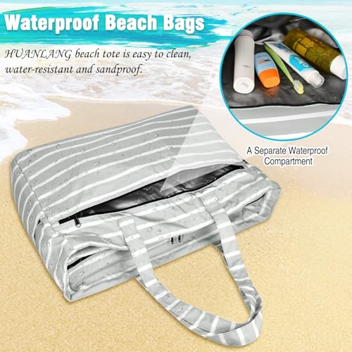 Image of HUANLANG Extra Large Beach Bag Waterproof Beach Totes Bags for Women Men,Pool Bag with Zipper Wet Pocket