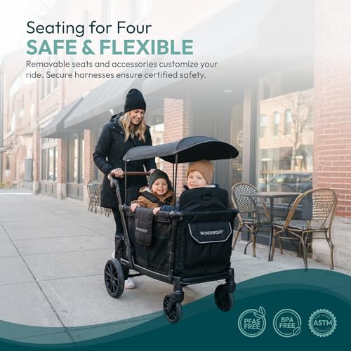 Image of WonderFold L2 Stroller Wagon, Aluminum Frame, 2 Seater, Black