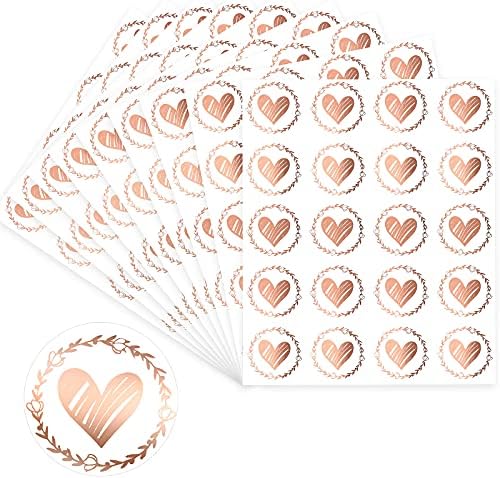 500 Pieces Heart Envelope Seals, Heart Stickers, Clear Bronzing Heart Stickers 1.26 Inch Round Sealing Sticker for Wedding Invitation Card Envelope Valentine's Day Bridal Shower Favor (Rose Gold)