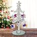 Tabletop Christmas Tree - Spun Glass with Gold Trimmed Star - Includes 9 Iridescent Crystal Snowflake Ornaments - Mirrored Base is 2 3/4