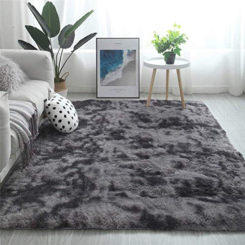 Tapis Chambre Tapis Modernes de Salon Soft Tapis à Poils Longs Moelleux Tapis Extra Doux et Confortable Tapis Antidérapant Intérieur Moelleux épais pour Salon (Noir Gris, 140*200cm)