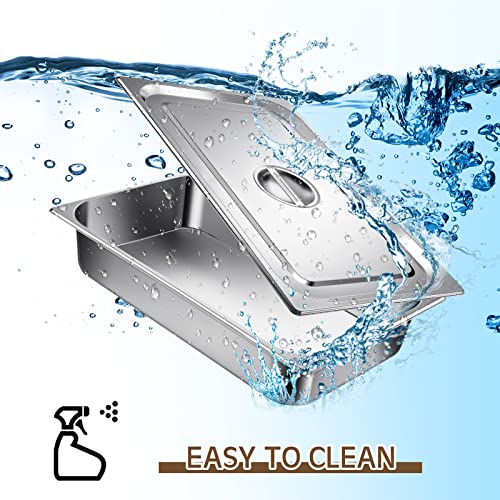4 Pack Stainless Steam Hotel Pans With Lids, 1/1 Full Size X 4 Inch Deep, 0.7 Mm Thick 304 Stainless Steel Hotel Pan Anti Steam Table Pan For Food Warmer Cooking Heat #TOP4