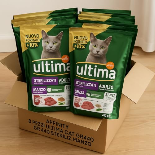Última comida seca para gatos esterilizados adultos 8 x 440 g – Disponible con carne de vaca, salmón o pollo – Pienso completo y equilibrado para control del peso (8 x de carne de vacuno 440 g)
