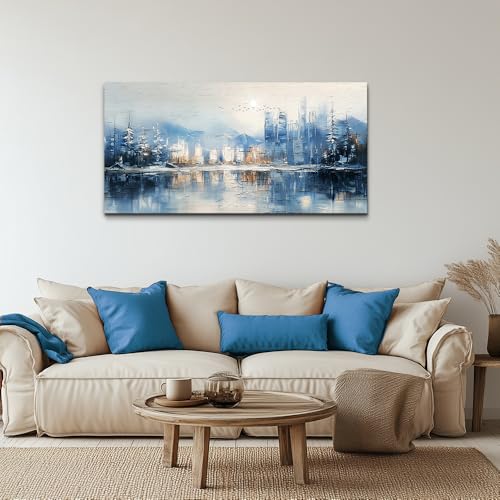 Canvas Wall Art for Living Room Wall Decor for Bedroom Office Wall Decorations Abstract Watercolour Painting The Blue Lake Pictures Artwork Room Aesthetic Home Decor Ready to Hang