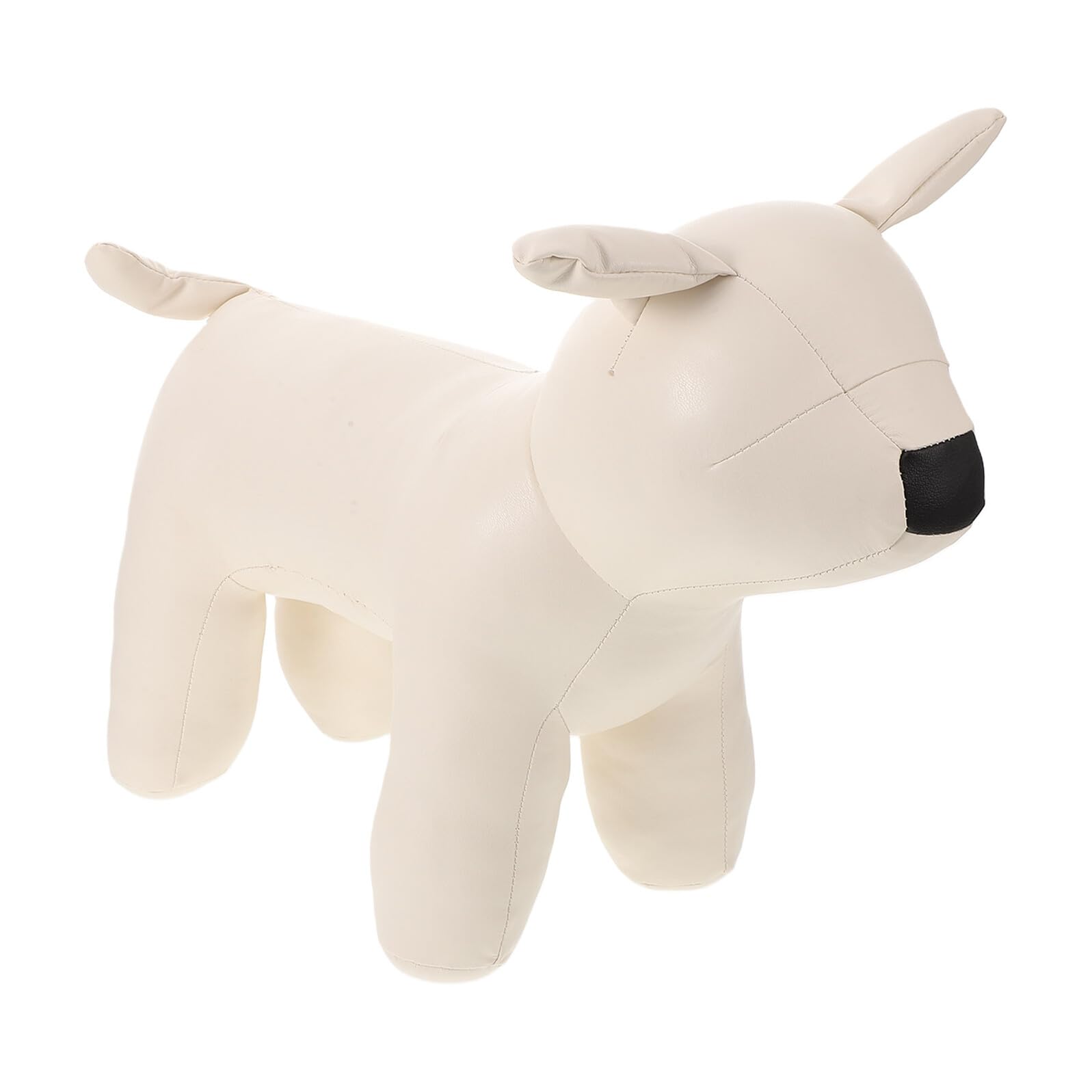 Présentoir mannequin pour chien assis en cuir blanc 42 x 29 x 14.5 cm
