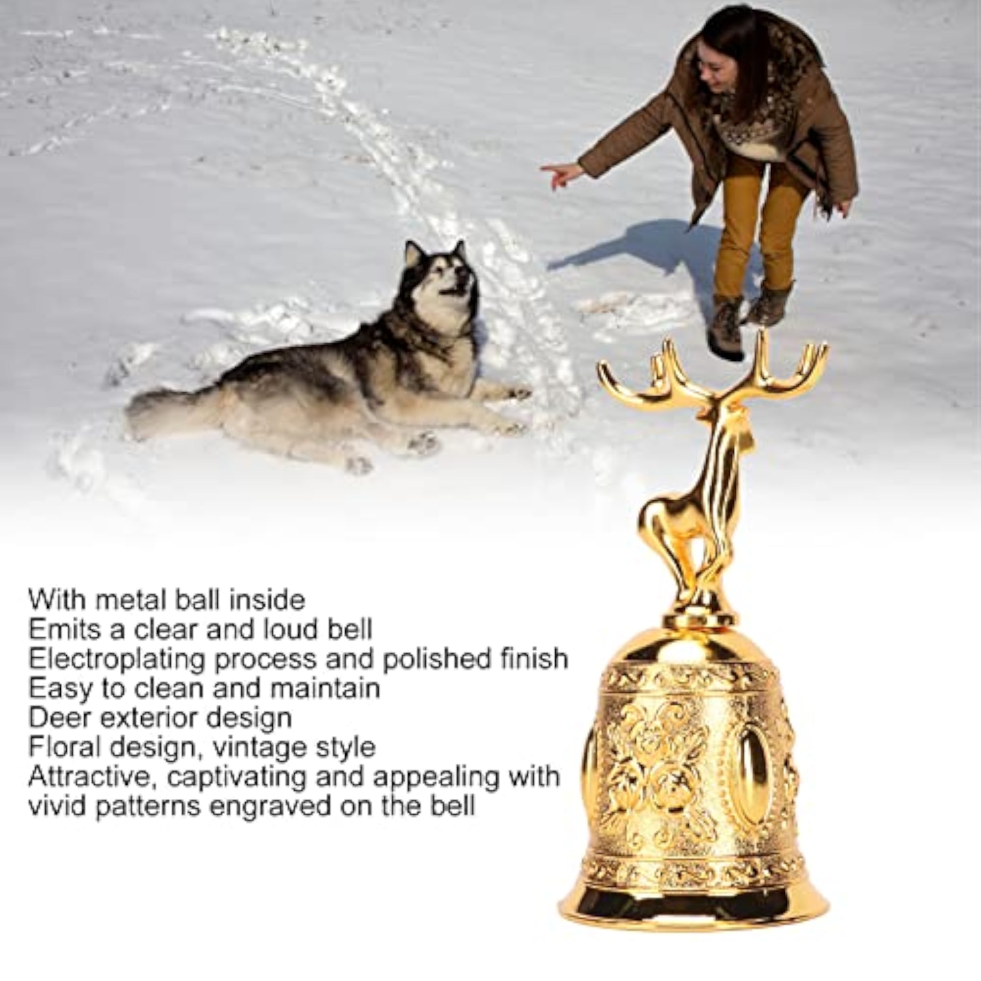 Decorative Hand Bell, Deer Shape Handle for Home and Events