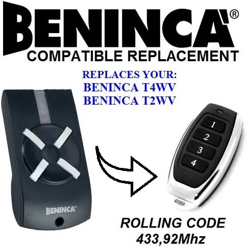 BENINCA T2WV, T4WV compatible remote control replacement transmitter, 433.92Mhz rolling code keyfob
