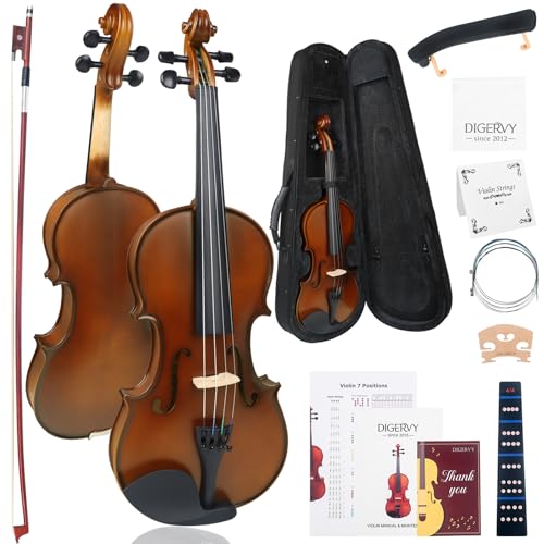 DIGERVY Solid Wood 4/4 Violin for Beginners – Spruce Top & Maple Back Acoustic Violin, Starter Kit with Rosewood Bow,Shoulder Rest, Extra Strings and Cleaning Cloth (Classic, Full)