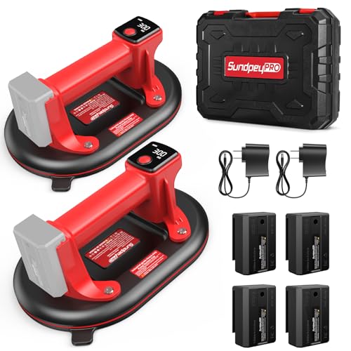 SundpeyPRO 2er-Set Akku Saugheber - 10 Elektrische Vakuum Saugheber Tragkraft Max.300KG/662lbs Glassauger mit 4 x 3 0Ah-Akkus 2 x LadegeräTen Digitalanzeige SaugnäPfe für Fliesen/Granit/Marmor