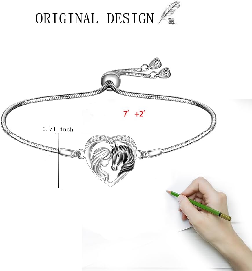 Fenthring Horse Bracelet for Women 925 Sterling Silver Black Horse Bracelets Jewelry Gifts Adjustable 9 Inches Snake Chain - Image 5