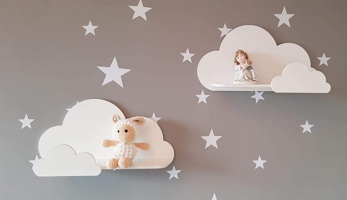 Wood Kids Shelves/Cloud Wall Shelves/Book Shelves For Kids Room/Storage Rack Set Of 2 (White)