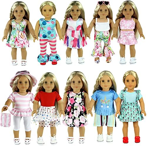 ReeRaa 20 pcs 18 inch Doll Clothes and Accessories for American 18 inch Girl Doll Clothes Gift Including 10 Complete Sets of Clothing