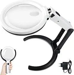 Lupa, Lupa Mãos Livres 5X com 10 Leds, Lupa de Aumento para Leitura, Lupa de Aumento Profissional, Luminaria Led Ring Light de Mesa Articulavel Abajur C/Garra Controle Intensidade Lupa Aumento