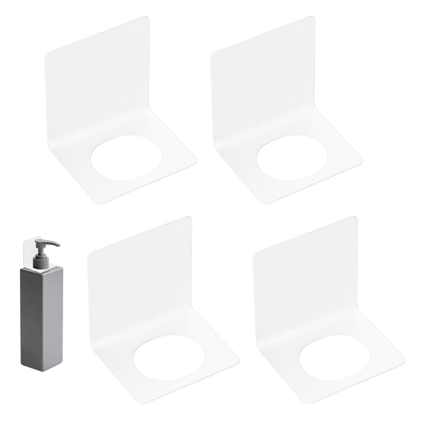 sourcing map 4 Pcs Soap Bottle Dispenser Holder Wall Mount, Shampoo Dispenser Holder Hanging Rack Shampoo Standing Shelf Storage Bracket for Soap Lotion Detergent Shower Gel, White