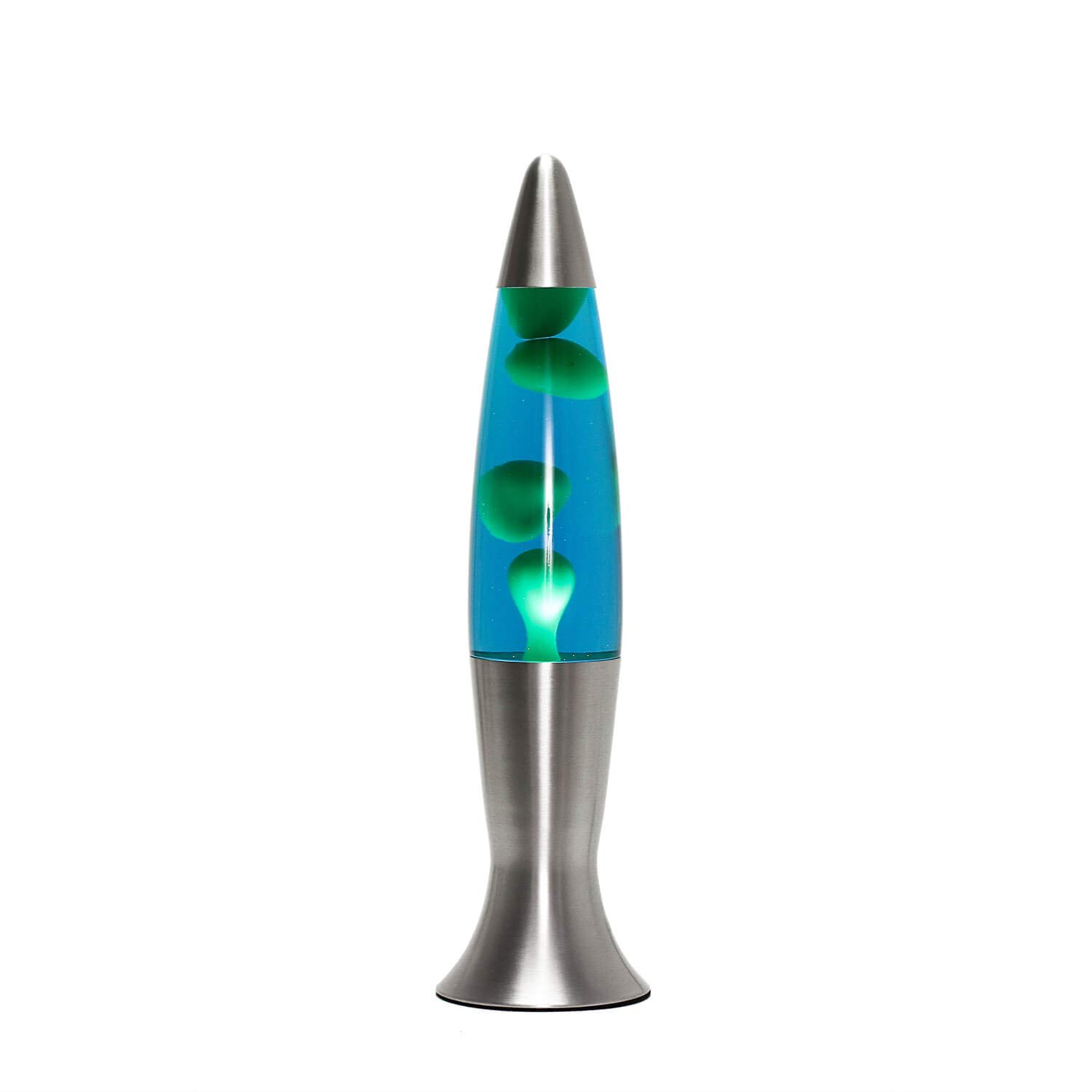 Easylight Lavalampe Aluminium Glas in Silber Blau Grün Wohnzimmer 40 cm hoch Retro Tischlampe Jugendzimmer ANGELINA