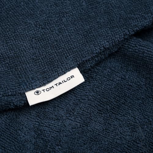 TOM TAILOR Surf Poncho für Damen und Herren, L-XL, 100% Baumwolle/ Frottier, Badeponcho mit Kapuze, Bauchtasche und Logostickerei, Blau (Dark Navy)