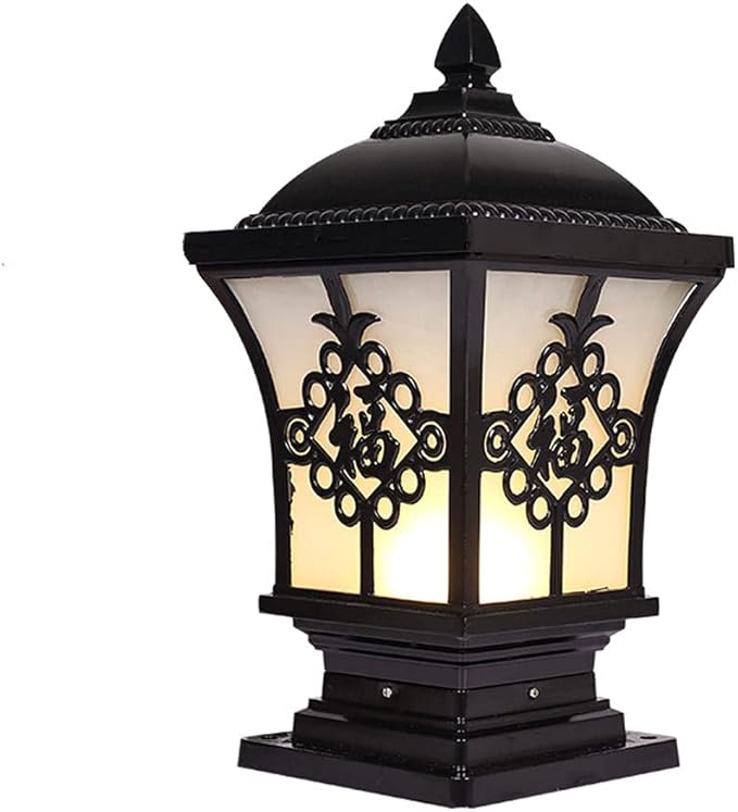 RHYDM Outdoor Post Light Chinese Style Garden Villa Courtyard Lamp Outdoor Wall Lamp Gate Post Lamp Outdoor Pillar Light Solar Post Cap Lights Pathway Lighting (Color : Schwarz, Size : 15 * 18 * 38c