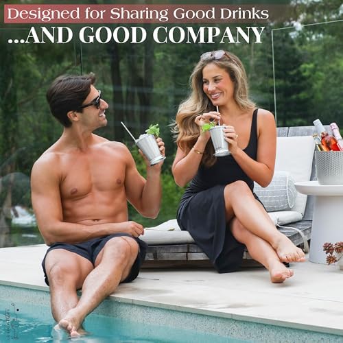 Gusto Nostro Mint Julep Cups Set of 2 - Stainless Steel Julep Cup Kit with Straws, Muddler, Spoon,Recipes, Vases - Southern-style Cocktail Glasses for Home Bar - Stainless Steel Cocktail Cups (Silver) — view 4