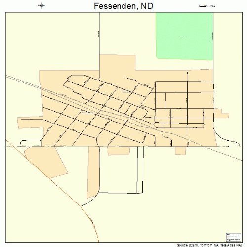 Large Street & Road Map of Fessenden, North Dakota ND Printed poster