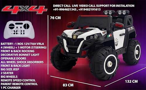 Image of Driving EV Cars for 1, 2, 3, 4, 5, 6 Years | Remote + Steering + Mobile App Control | Kids Jeeps (Jumbo Size KAB2188 [1-8 Year Kids], White)