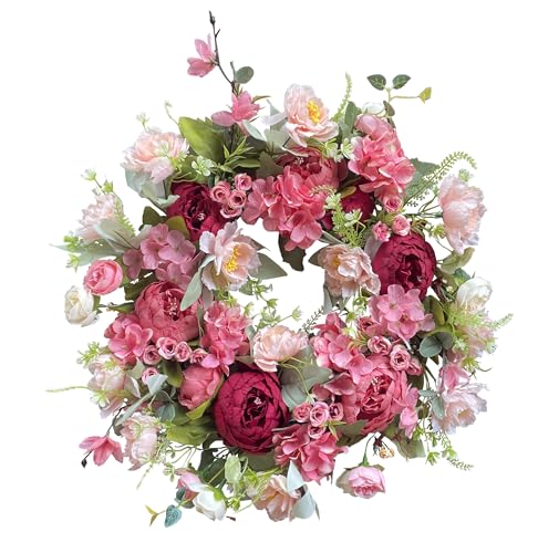 18 Inch Spring Wreaths for Front Door, Artificial Peony &