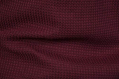 Delcarino Men's Causal Pullover Hoodie Lightweight Solid Color Hooded Sweatshirt Tops Long Sleeve Waffle-Knit Henley Shirt (X-Large, Wine) #TOP5