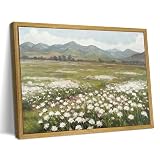 Framed Canvas Wall Art, Vintage Landscape Bathroom Wall Decor, Countryside Flower Field Classic Print Poster, Farmhouse Kitchen Oil Painting, large Artwork Living Room Home Decor 12x16 Inch