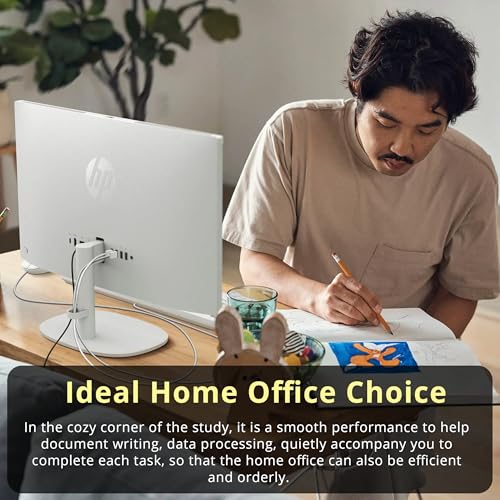 Image of HP 21.5 inch FHD All-in-One Desktop, Intel Celeron J4025, 8GB RAM, 288GB Storage (128GB SSD + 160GB Docking Station Set), WiFi 6, Windows 11 Pro, Wired Keyboard, Wired Mouse, Cashmere White