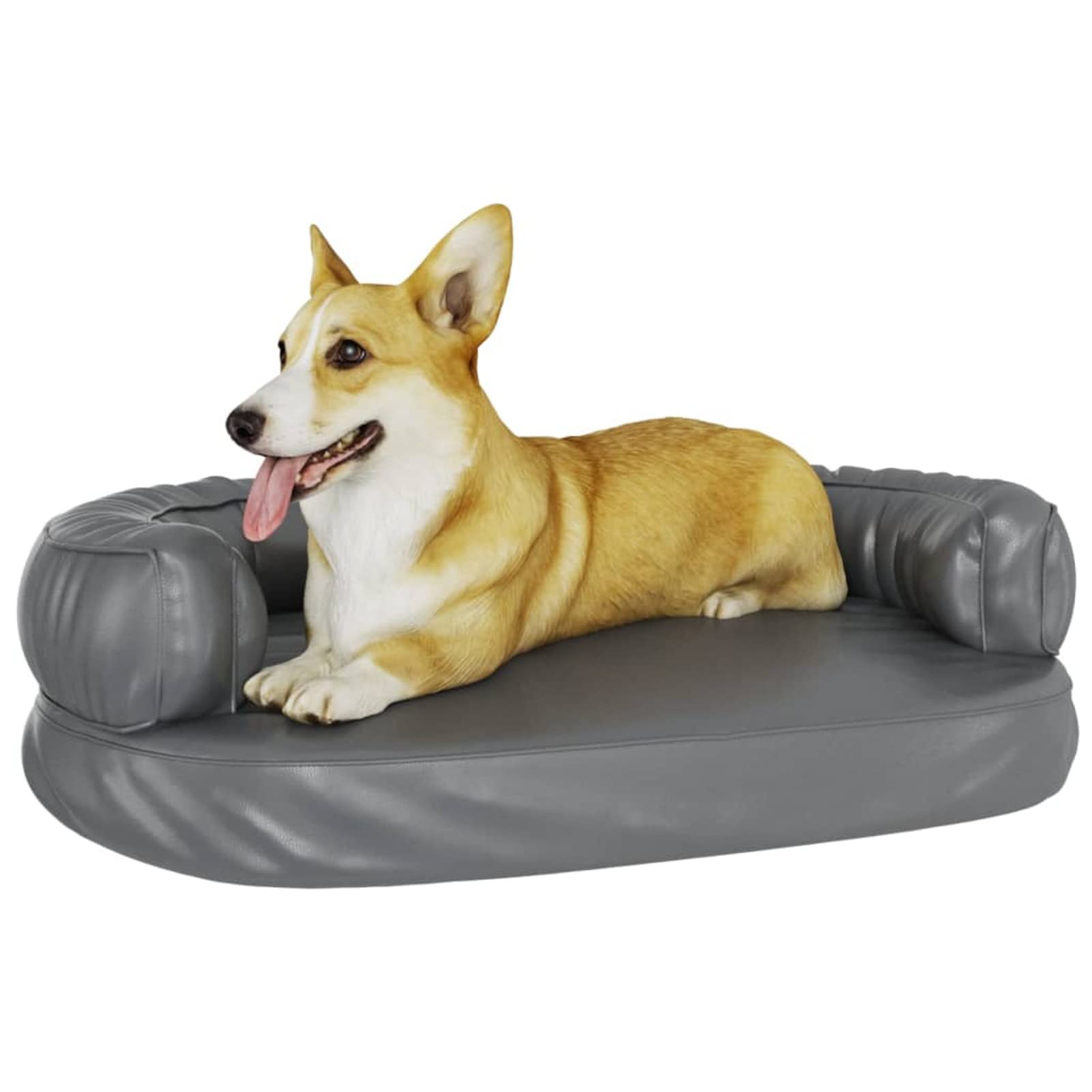 LAPOOH Ergonomisches Schaumstoff-Hundebett, grau, 75 x 53 cm, Kunstleder, Hundebett, ergonomische Hundebett-Matratze, Hundekäfig-Bett - 171317