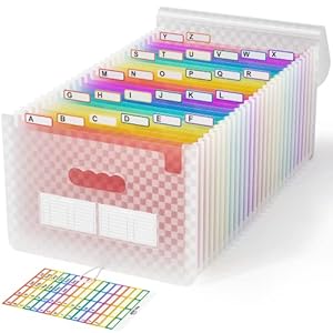 ABC life 26 Pockets Accordian File Folder Organizer Letter Size Expanding File Folder, A4 Portable Document Paper School Organizer, Expandable Multicolor Accordion Filing Folders with Labels(Pink)