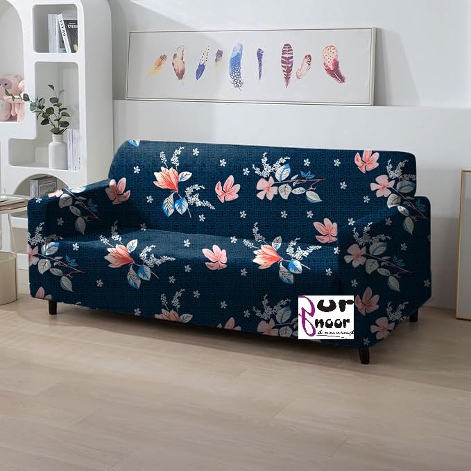 Image of Gurnoor Universal Triple Seater Sofa Cover for Living Room Non-Slip Sticky Elastic Stretchable Couch Sofa Set Slipcover Protector(Blue-Flower)