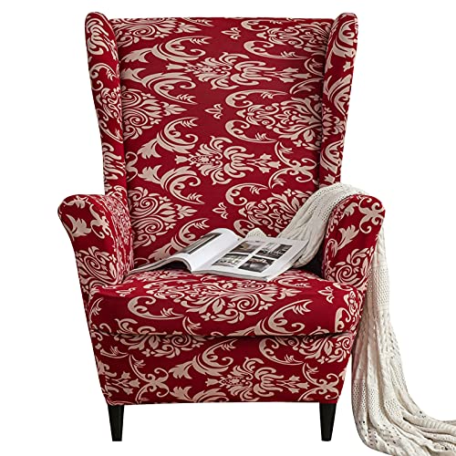 MIFXIN Wingback Chair Slipcovers 2-Piece Stretch Fabric Wing Chair Cover with Cushion Cover Armchair Furniture Protector with Elastic Bottom for Living Room Bedroom (Pattern K)