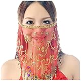 Wuchieal Women's Belly Dance Tribal Face Veil With Halloween Costume Accessory (Red)