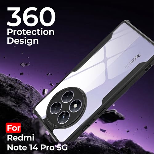 Image of A rtistque Clear Hard Transparent Acrylic Armor Anti-Drop Shockproof TPU Edge Back Cover Case for Redmi Note 14 Pro - Black