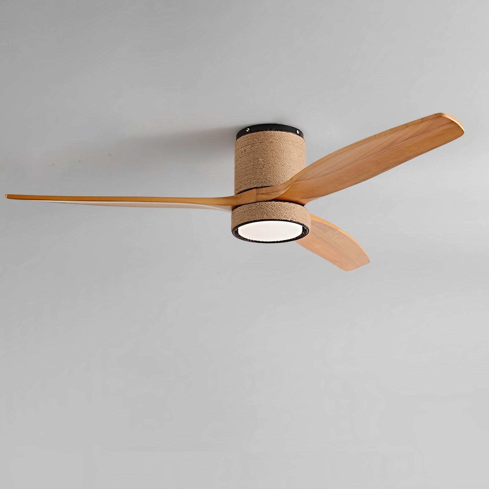 IBalody 52in Flush Mount Ceiling Fans with Lights Farmhouse Hemp Rope Ceiling Fan Light with Remote Control, Wood Blades Modern Quiet Ceiling Fans for Bedroom/Living Room/Patio/Indoor
