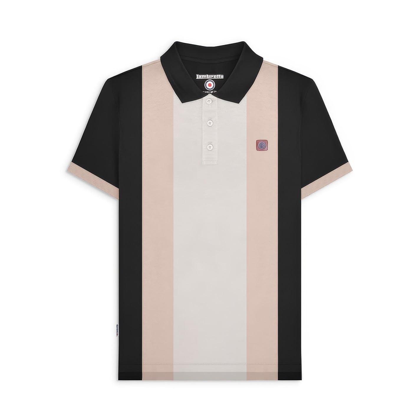 Lambretta Men's Black Panel Polo Shirt Short Sleeve Top L