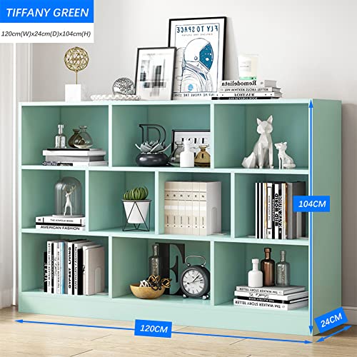 Image of IOTXY Open Shelf Low Bookcase - Wooden 3-Tier Cube Bookshelf, Tiffany-Green