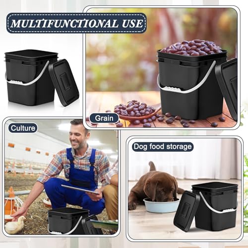 Image of Mumufy 10 Pcs 3.5 Gallon Square Food Grade Bucket with Lid Plastic Buckets Pail with Handle Lid Heavy Duty Buckets for Storing Dry Food Charcoal Camping Fishing(Black)