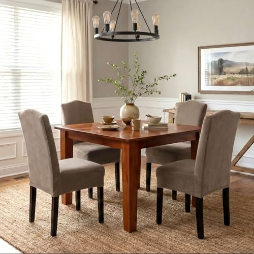 H.VERSAILTEX Dining Chair Covers Stretch for Dining Room Set of 4 Parson Chair Slipcovers Protectors, Soft Thick Solid Velvet Fabric Washable, Taupe - Image 5