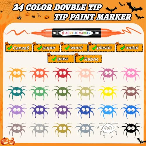 TBC The Best Crafts 24 Colors Dual Tip Acrylic Paint Markers,Waterproof, Non-Toxic, odorless, Suitable for Paper, Pottery, Stones, Backpacks, Glass