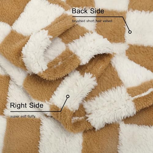 Image of HOMRITAR Khaki Checkerboard Baby Blanket for Boys Girls Fluffy Fleece