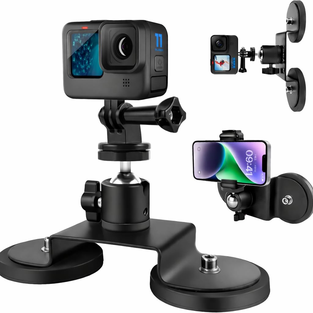 SHOPEE Magnetic Action Camera Mount, Dual Magnetic Strong Suction Camera Car Mount with 360 Degree Rotation Ball Head, Compatible with Go Pro Hero 13/12/11/10/9 Insta360 X3 Osmo Pocket 3-image-43