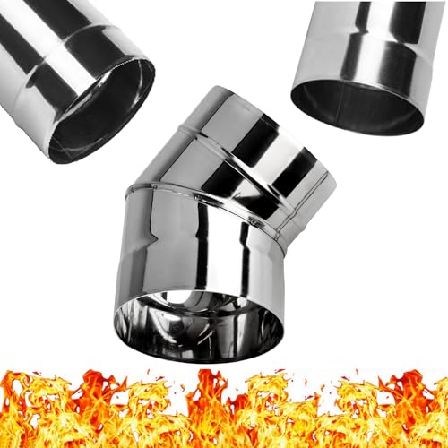 Coude de Cheminée à 45° en Acier Inoxydable - Coude de Fumée Résistant à 45 ° Degrés pour Tubages - Coude en Métal pour Tuyau de Poêle à Chaleur -...
