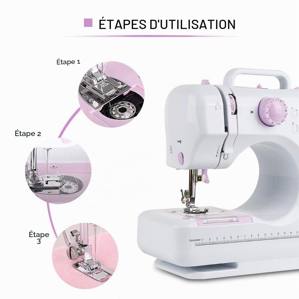 Machine à coudre portable RELOVE, automatique électrique avec pédales, Mini machine à coudre, surjeteuse électrique à deux vitesses avec accessoires automatiques, Violet, Métal