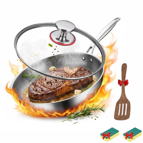 Generisch Titan Pfanne,Titanium Hammered Pan Pro mit Deckel,Titan bratpfanne,Verdickt, ultra-haltbar, Premium Uncoated Titanium Bratpfanne für die Küche Kochen (Inklusive Deckel, 30CM)
