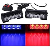 12V ストロボ ライト バー LED 2個 セット 緊急 警告灯 車 トラック トレーラー ランプ ダミー KnightraidB KRB186 (レッド×ブルー)