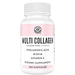 Collagen Capsules with Biotin, Hyaluronic Acid, Vitamin C, Hydrolyzed Multi Collagen Peptide Capsules Types I, II, III, V, X For Skin, Hair, Nails and Joint Health Supplement* 120 Count