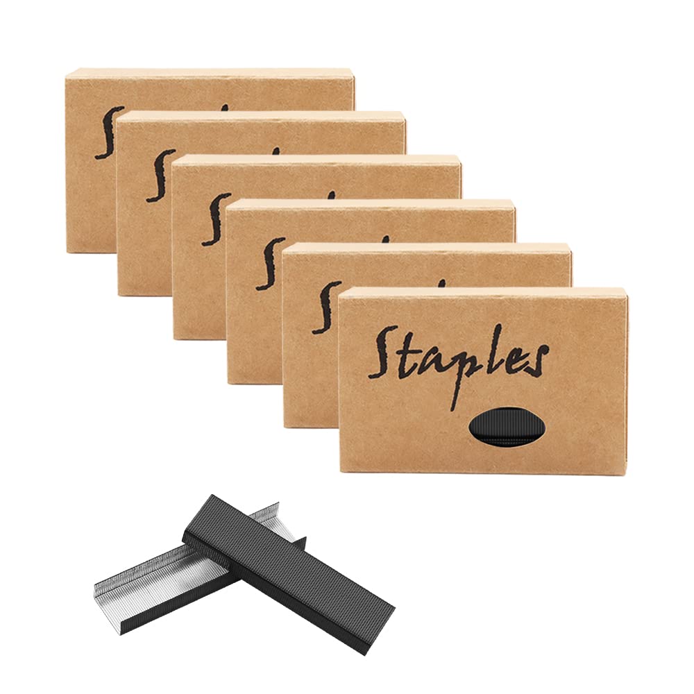 Heftklammer-Set, 26/6 Standard, 12 mm breit, 1000 Stück, 6 Boxen/Packung, 6000 Heftklammern für Büro, Schule, Zuhause, Heftklammern, Nachfüllpackungen, Schwarz